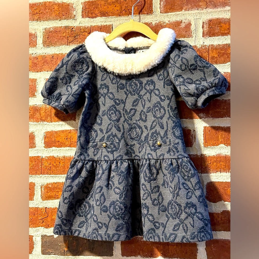 Jamie & Jack jacquard dress with faux fur collar.